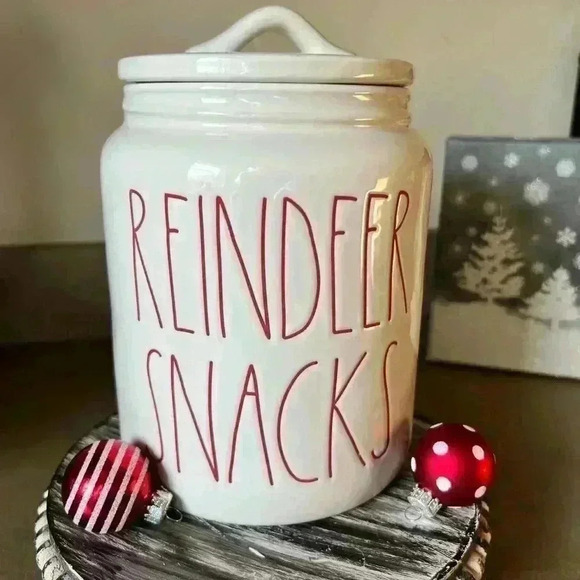 NEW Rae Dunn - REINDEER SNACKS - Fun Ceramic Canister with red letters - Picture 5 of 7